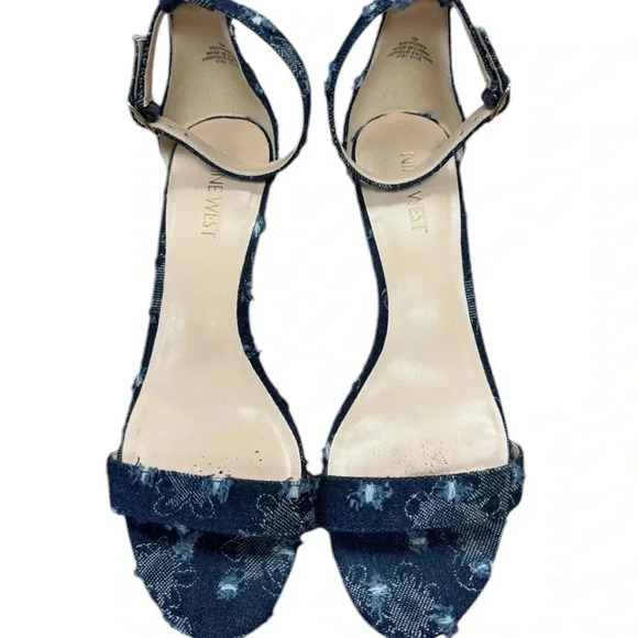 Nine West Blue Denim Sling  Back Open Toe Wedge Heels Size 7 - Picture 5 of 10